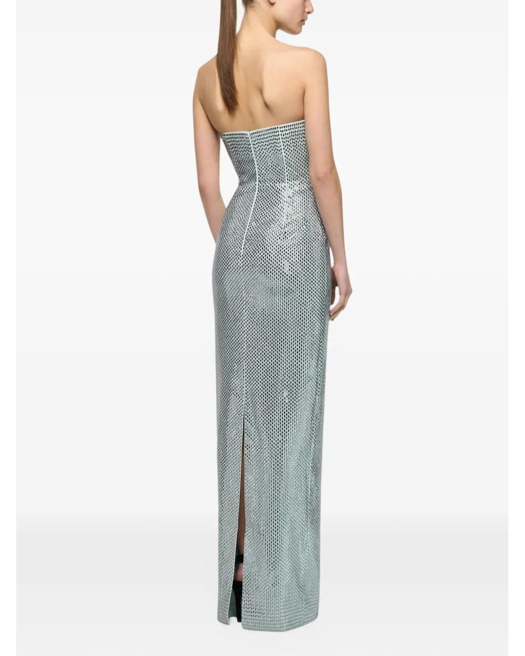 Roland Mouret White Origami-Drape Diamante Maxi Dress