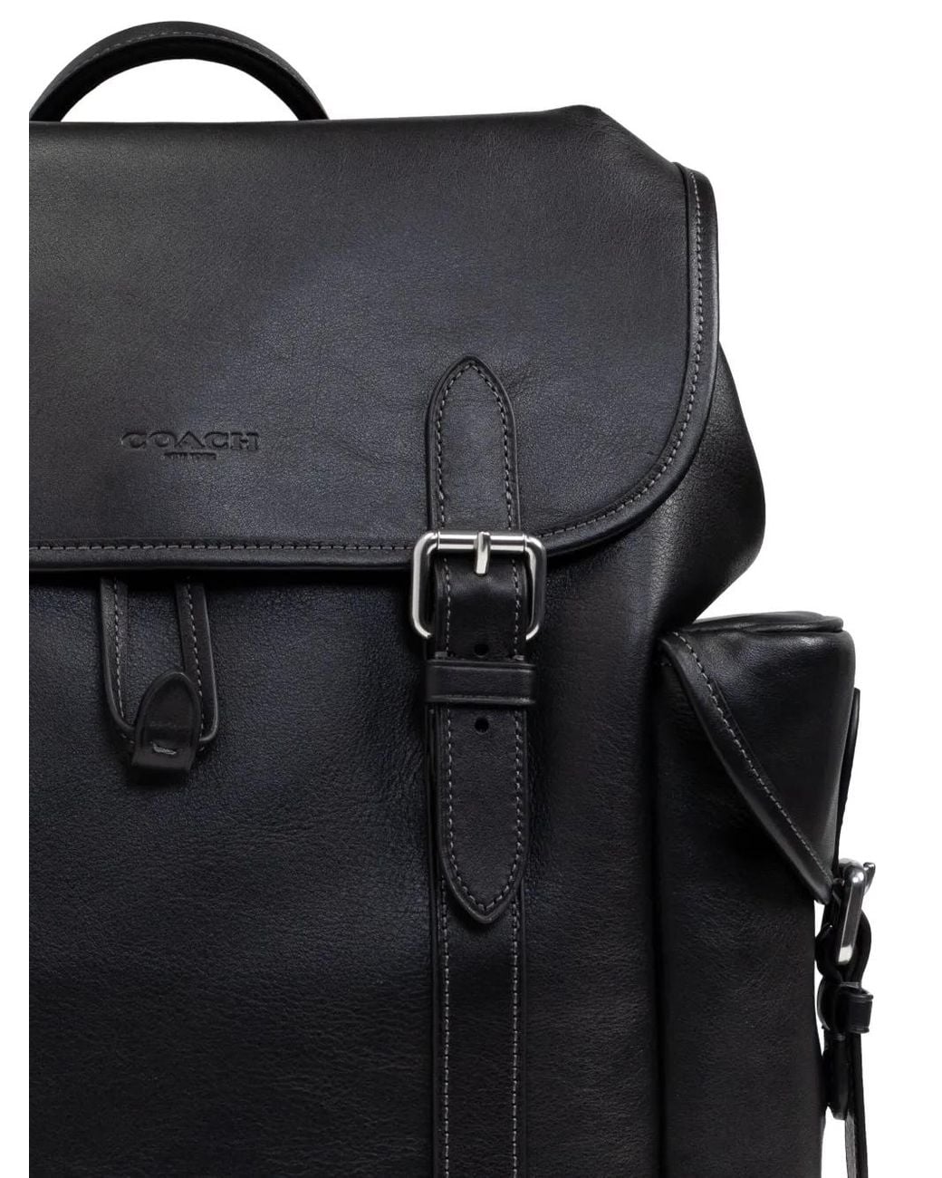COACH Black Hitch Backpack In Natural Full-grain Leather for men