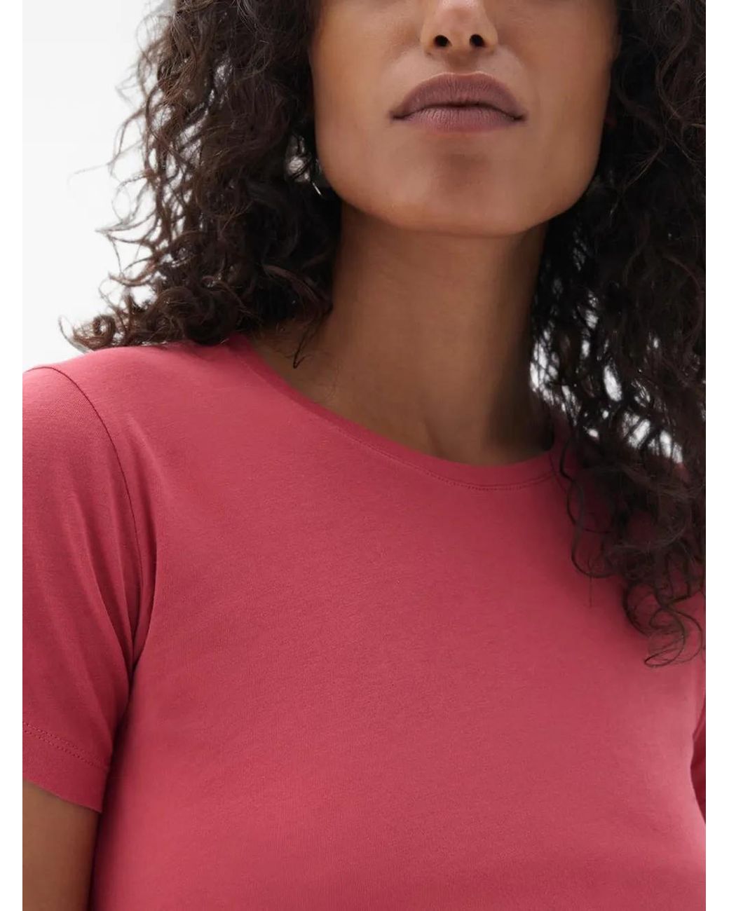 Another Tomorrow Pink Fitted Cotton T-Shirt