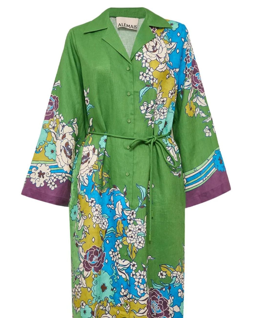 ALÉMAIS Green Nanci Floral-Print Maxi Shirt Dress