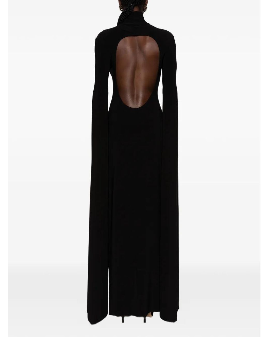 Norma Kamali Black Open-Back Ribbon-Sleeve Gown