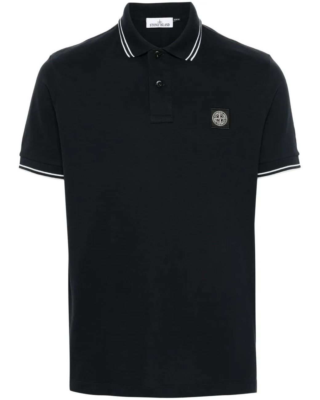 Stone Island Black Slim Fit Short Sleeve Polo Shirt With Compass Patch for men