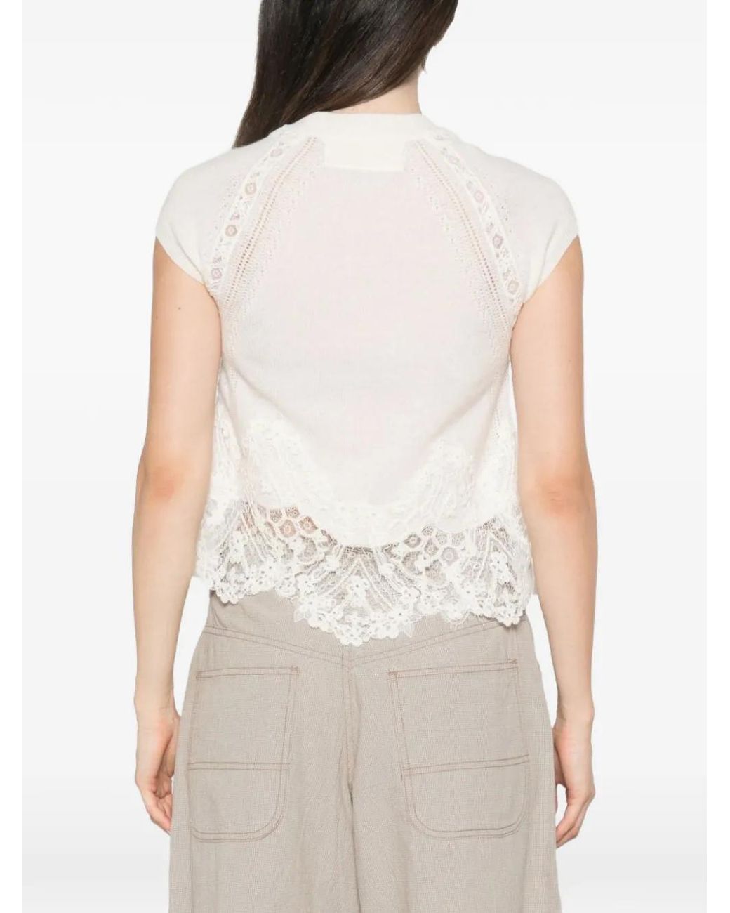 Ermanno Scervino White Lace-Trim Knitted Top