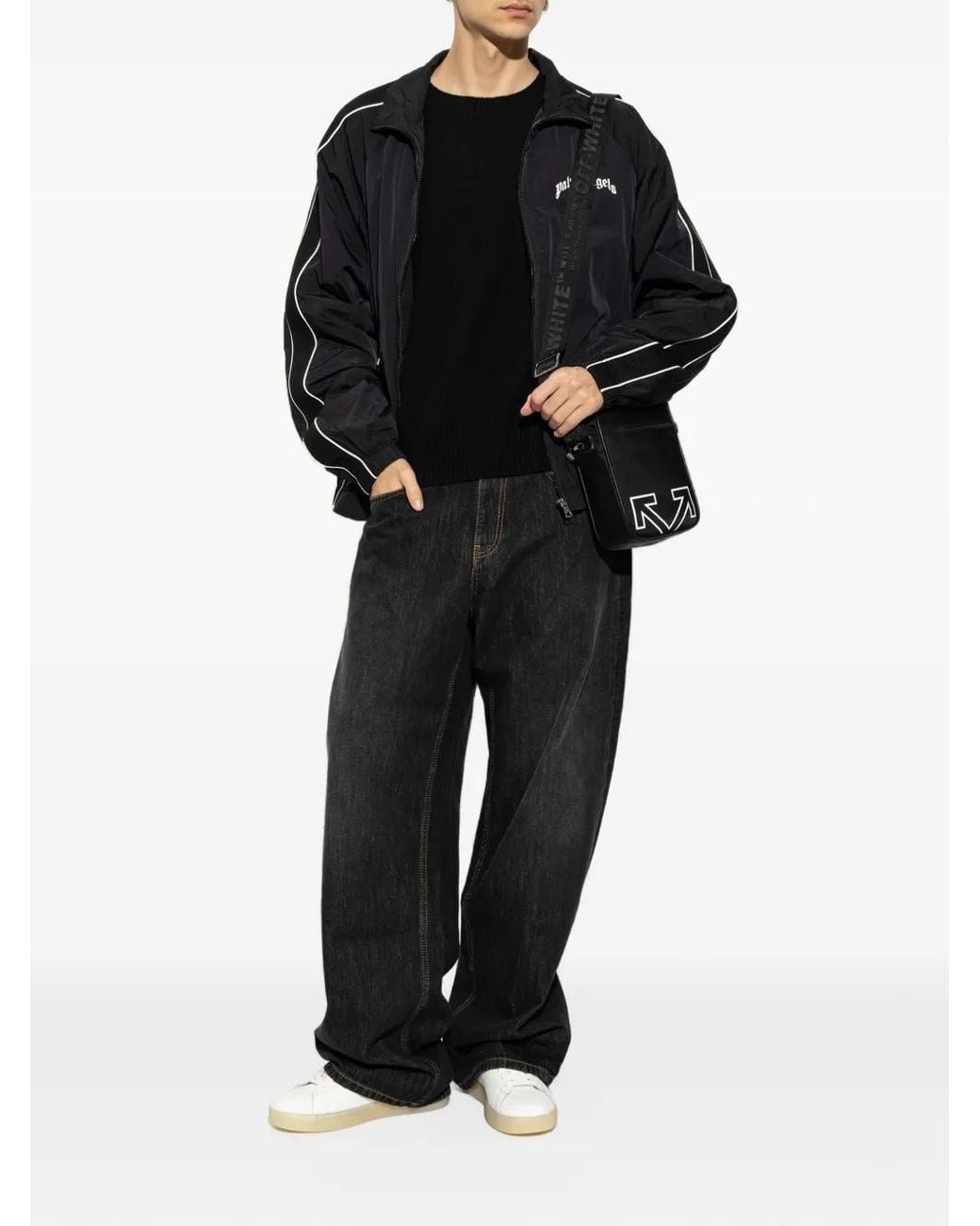 Palm Angels Black Logo-Patch Wool Sweater for men