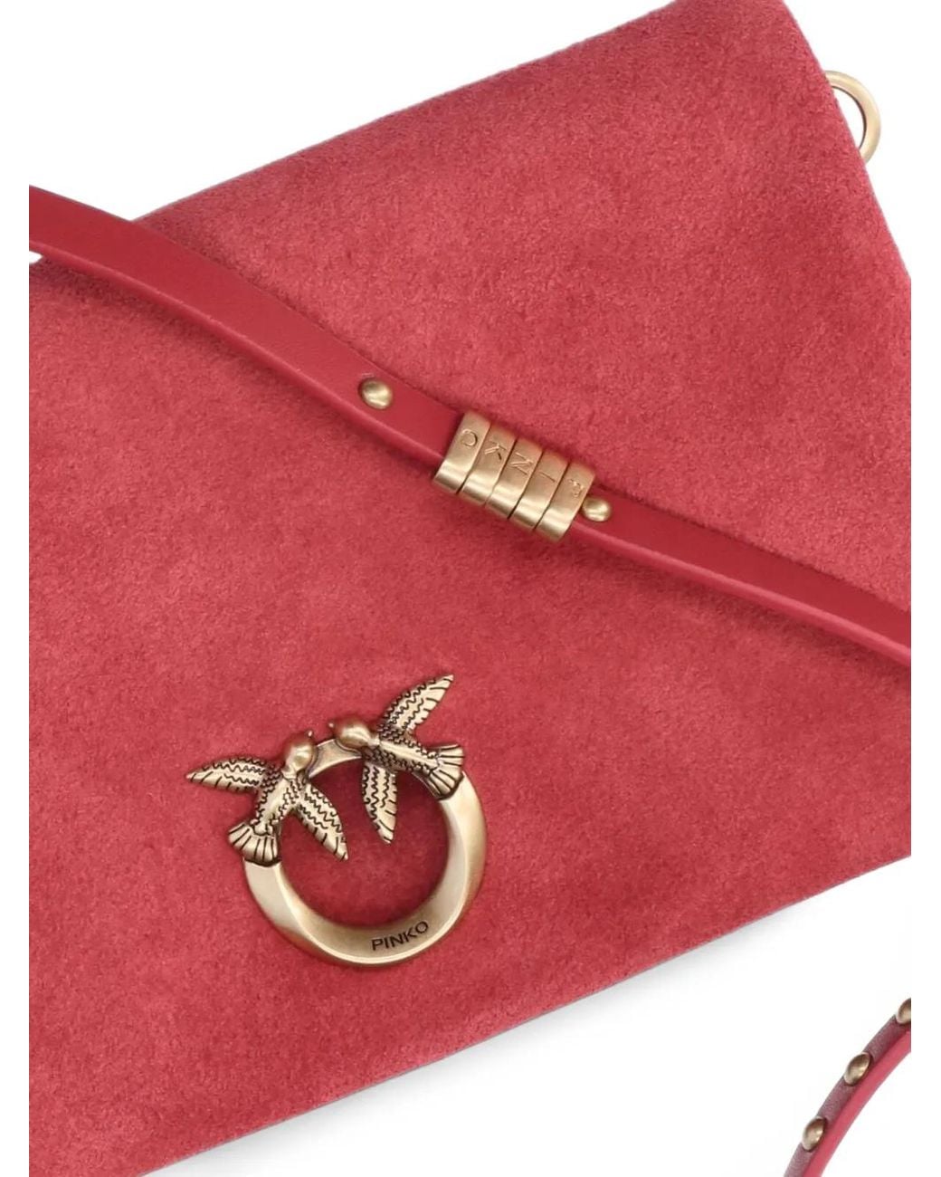 Pinko Red Love Birds Suede Shoulder Bag