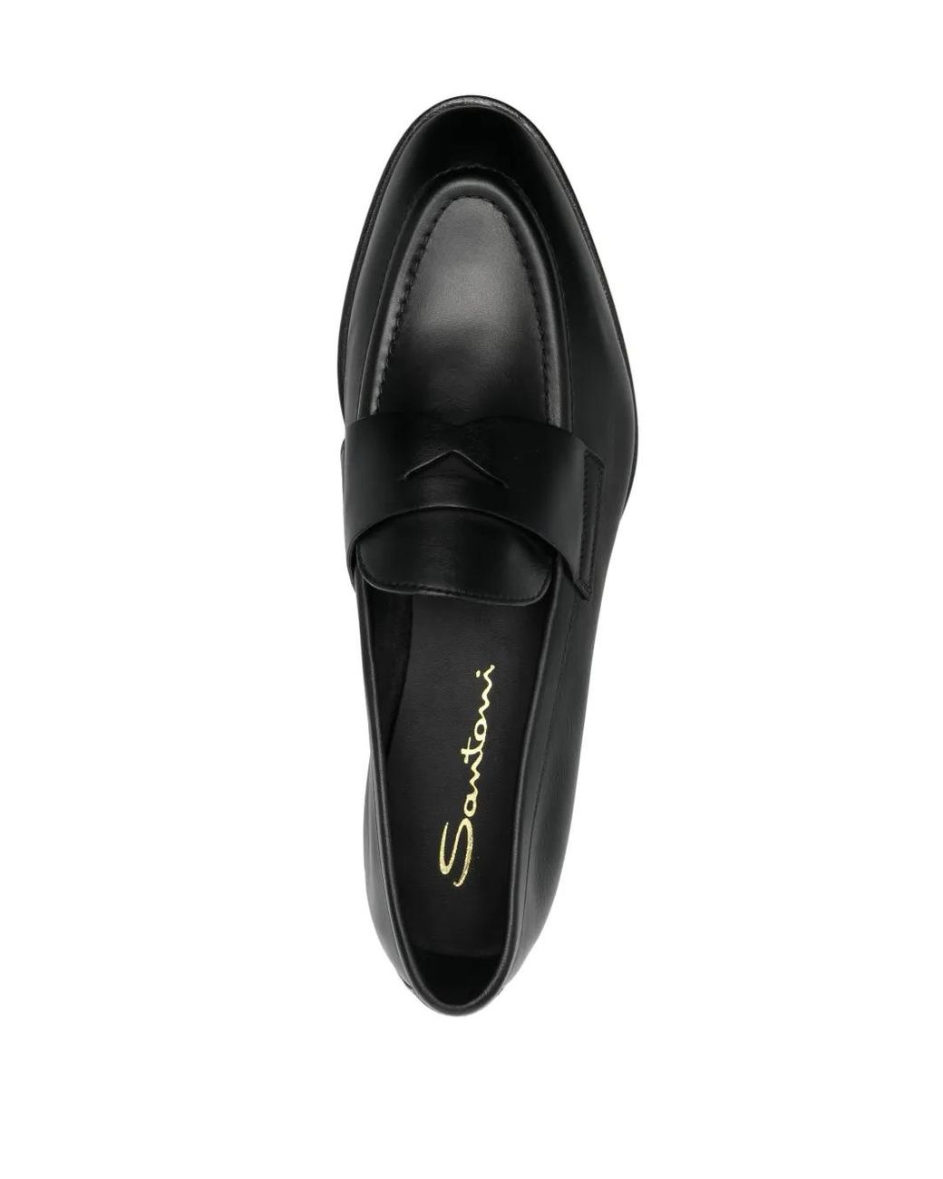 Santoni Black Penny Leather Loafers
