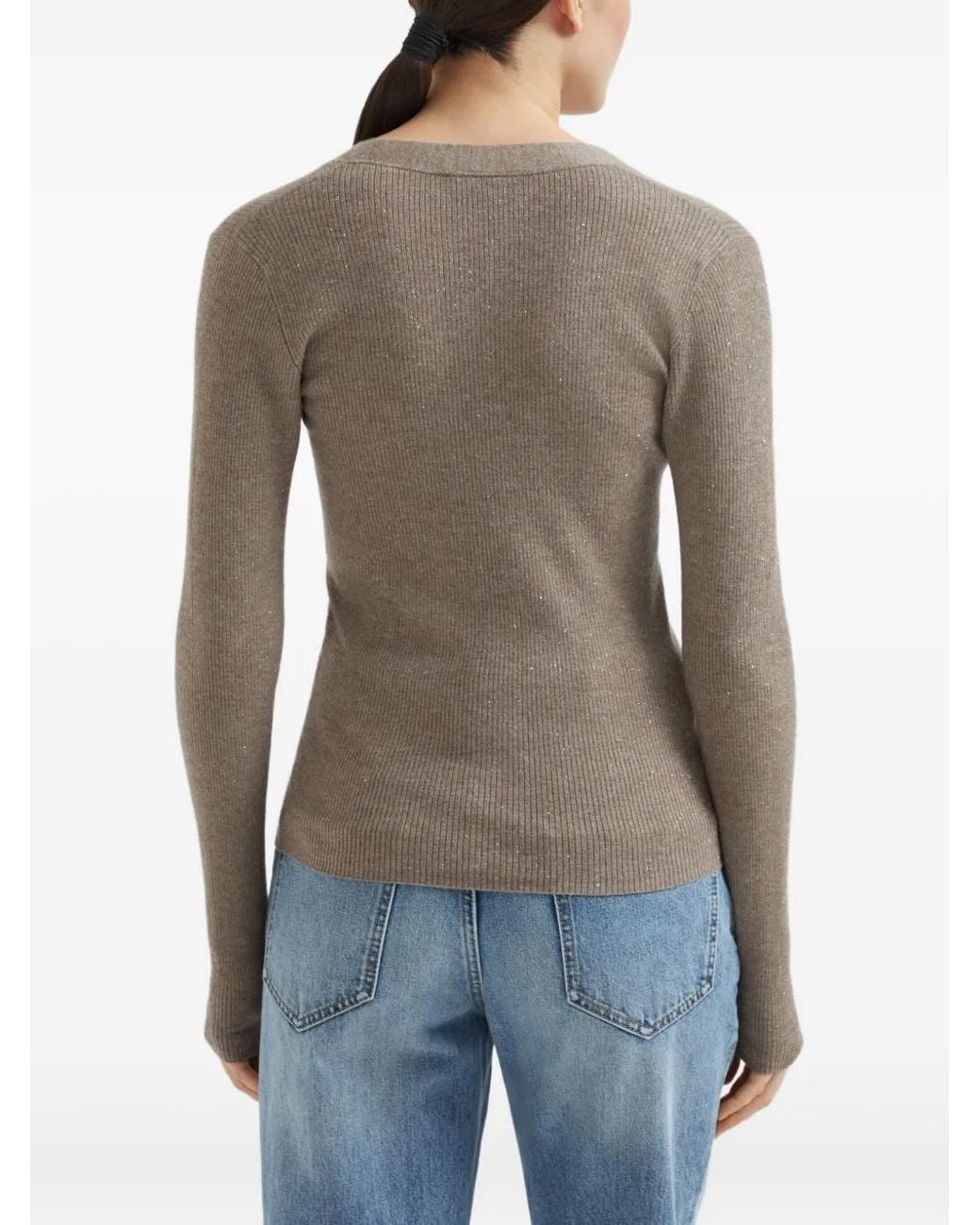 Brunello Cucinelli Gray V-Neck Cardigan