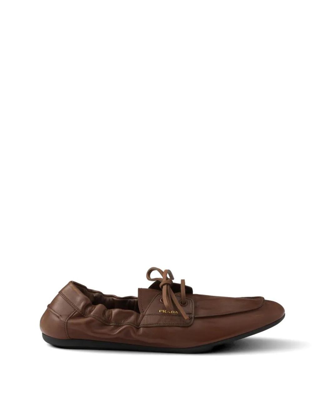 Prada Brown Shuffle Antiqued Leather Boat Shoes