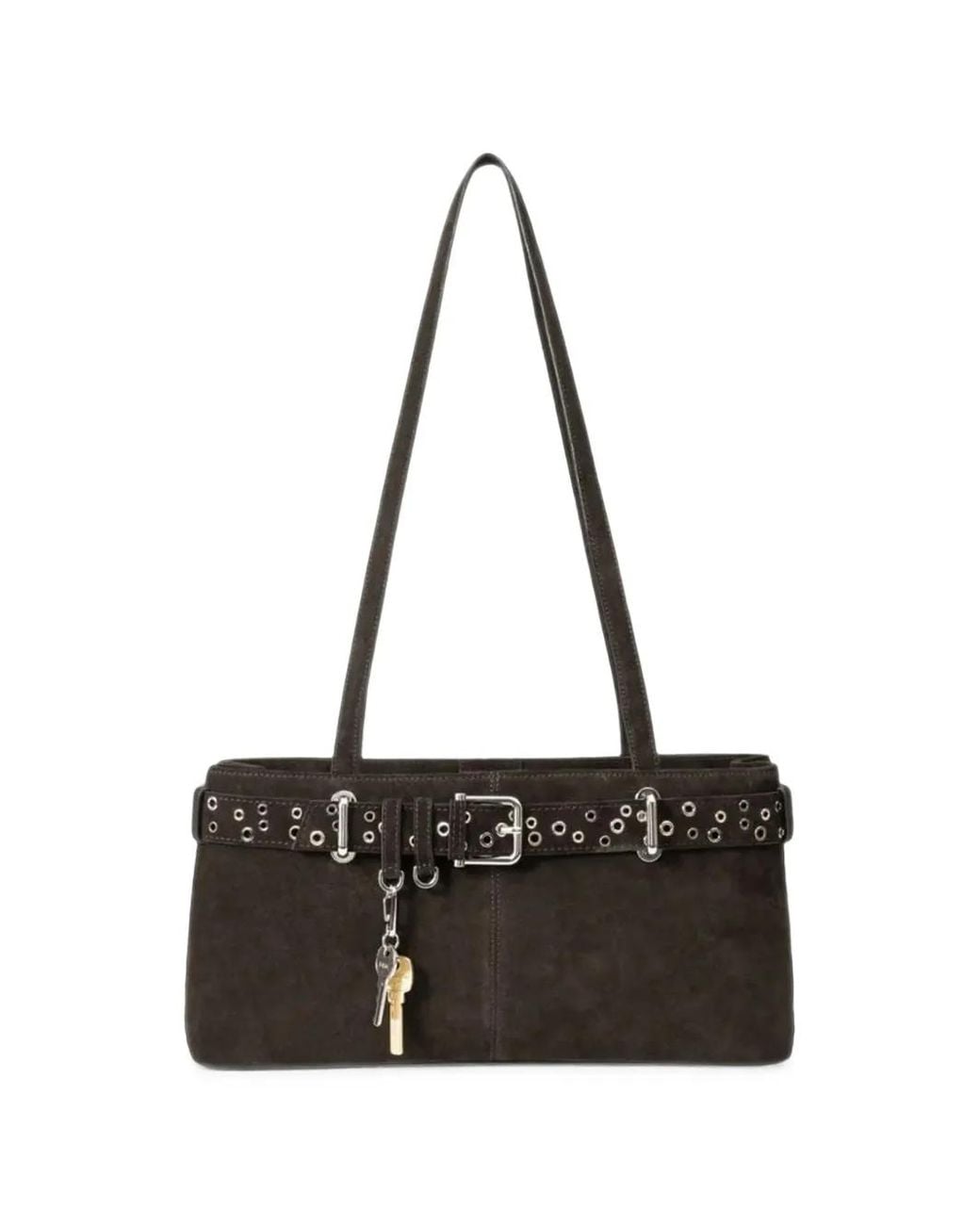 OSOI Black Eyelet-Embellished Buckled Shoulder Bag