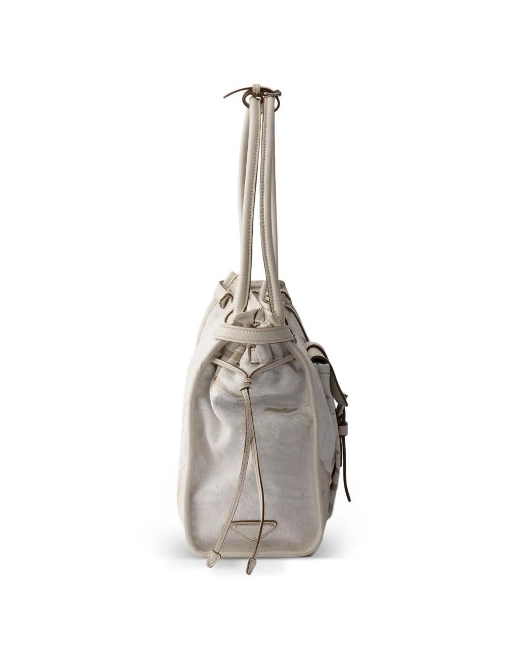 Prada Metallic Bonnie Large Printed Linen And Leather Handbag