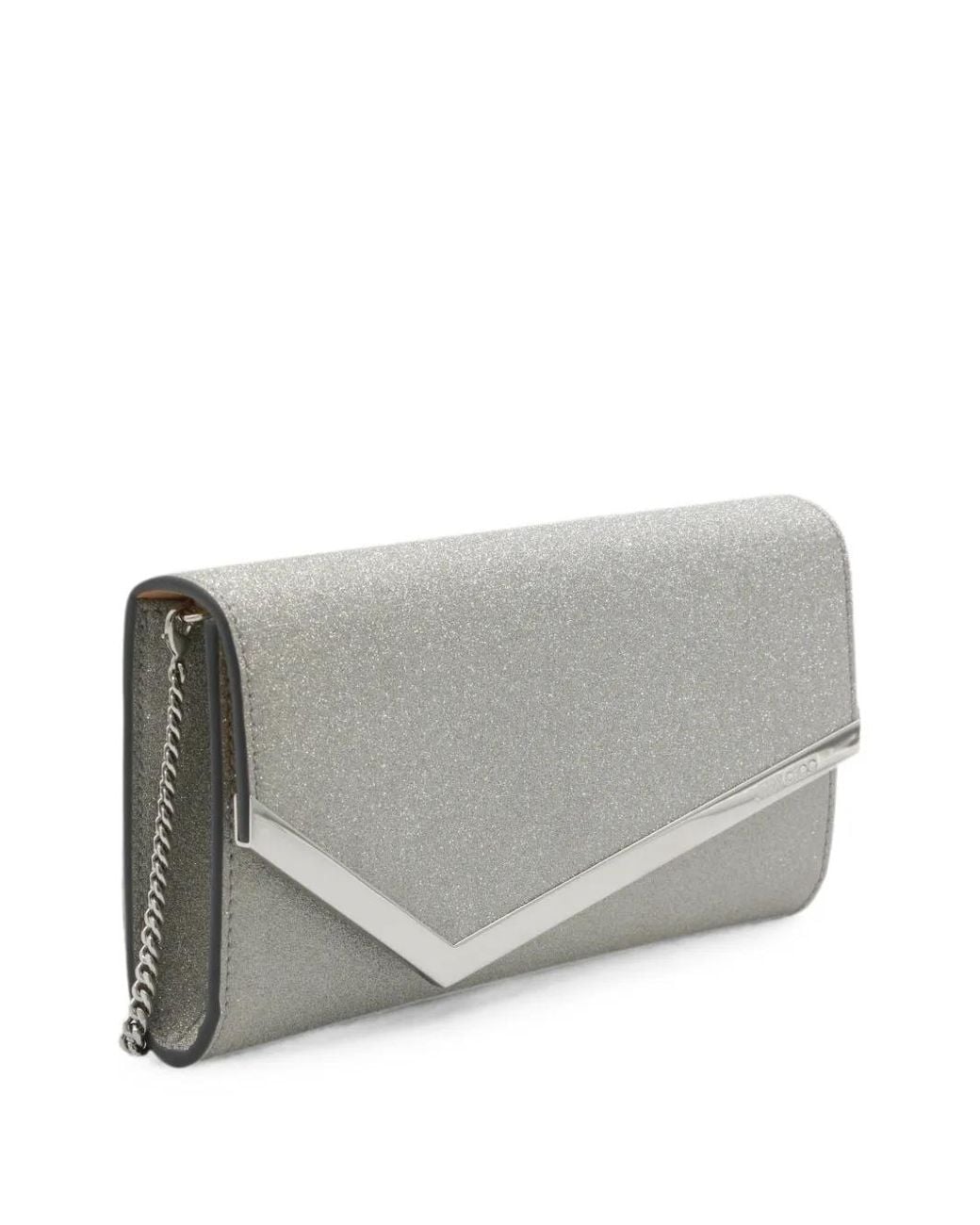 Jimmy Choo Gray Emmie Glitter-Finish Clutch Bag