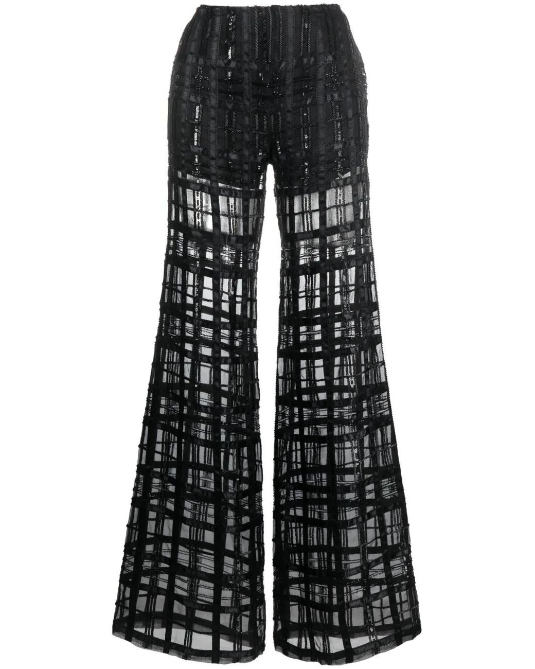 Alberta Ferretti Black Transparent Palazzo Trousers