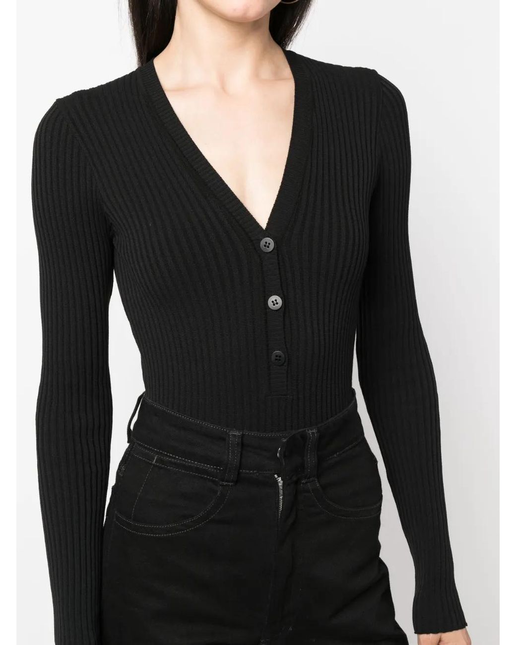 ANDREADAMO Black Long-Sleeve Ribbed-Knit Bodysuit
