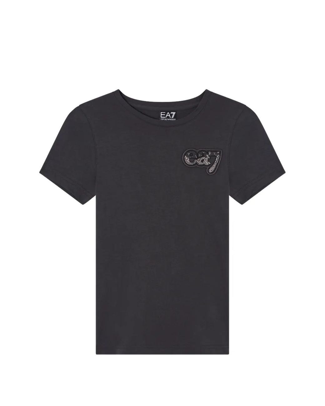 EA7 Black Rhinestone-Embellished Logo-Patch T-Shirt