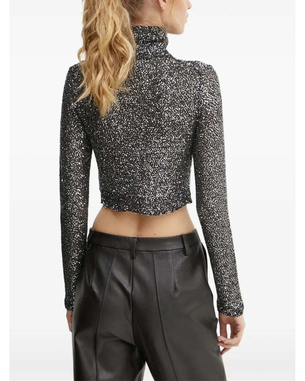 A.L.C. Gray Sequinned Turtleneck Top