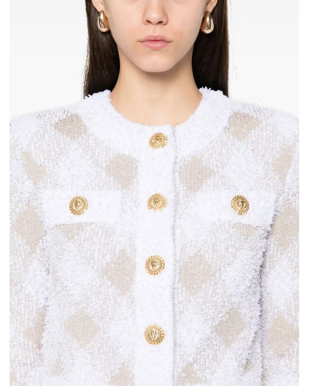 Balmain White Gingham Tweed Jacket