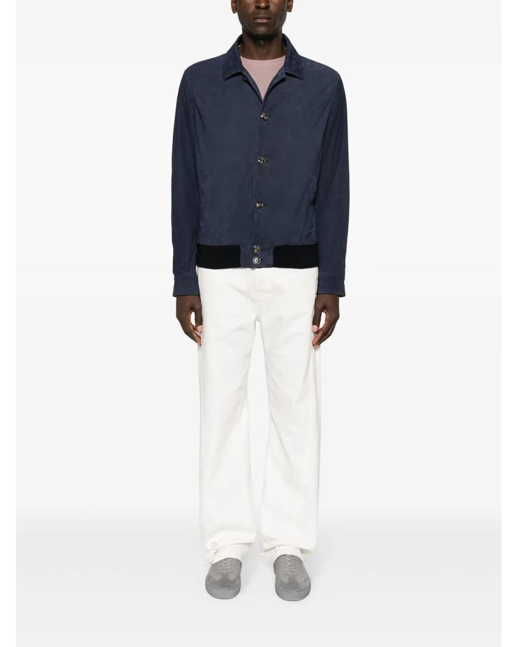 Barba Napoli Blue Spread-Collar Suede Jacket for men