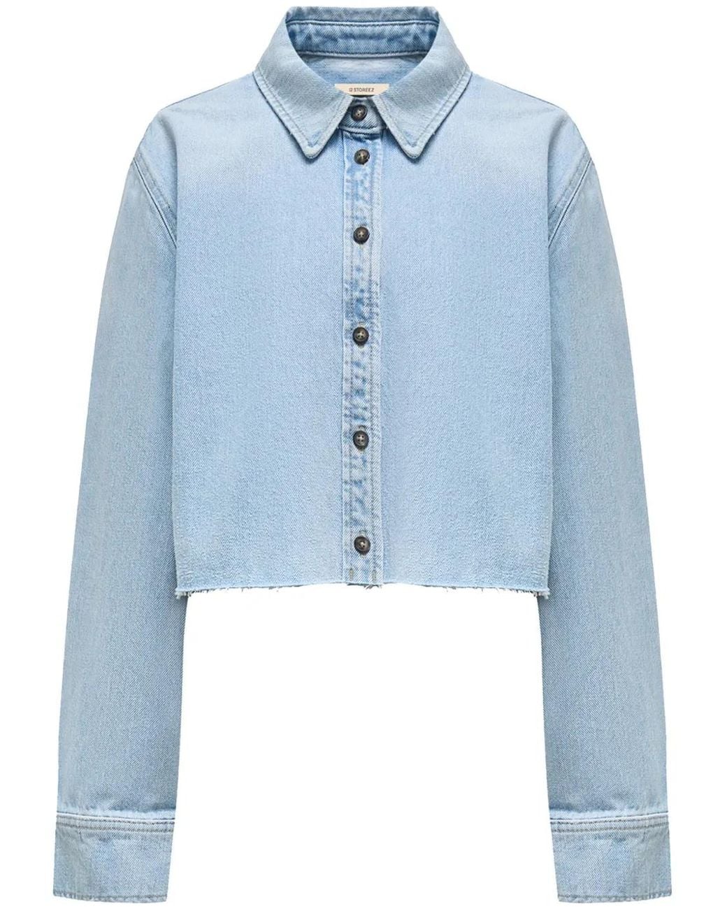 12 STOREEZ Blue Cropped Organic-Cotton Denim Shirt