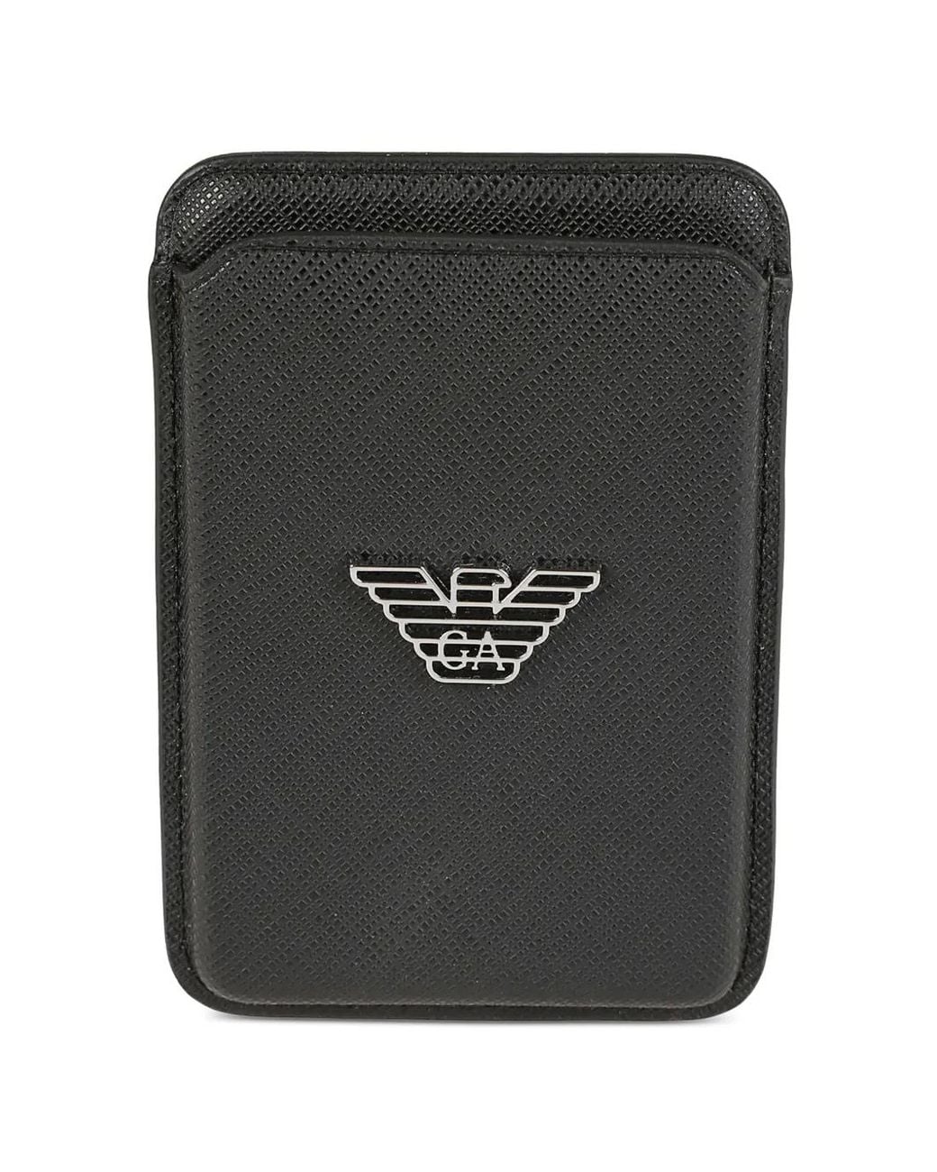 Emporio Armani Black Logo-Plaque Textured Cardholder for men