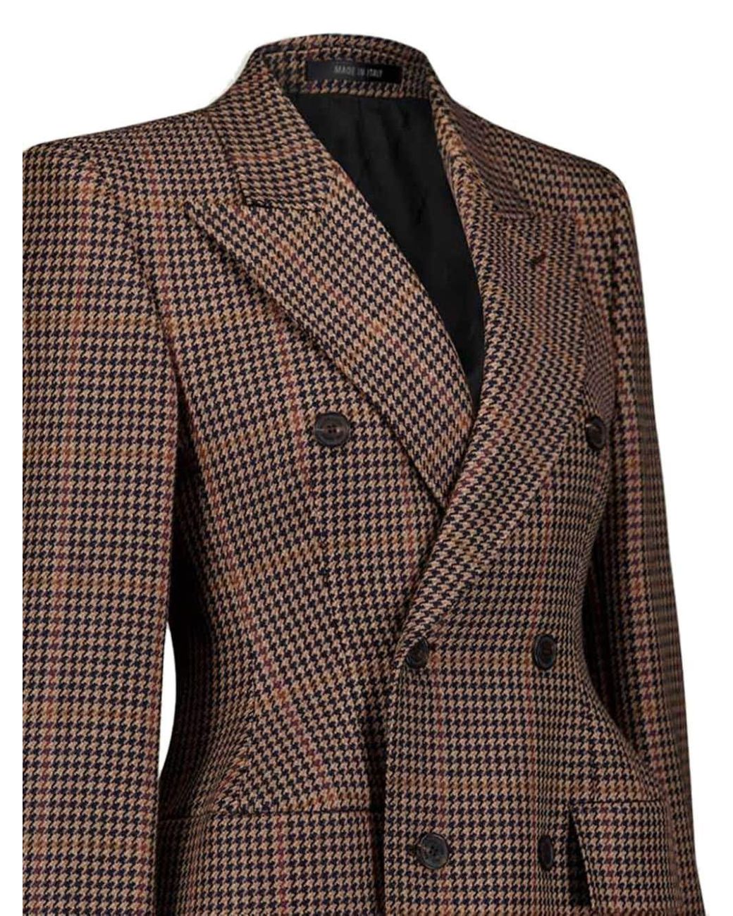 Balenciaga Hourglass Check-Pattern Blazer in Brown | Lyst