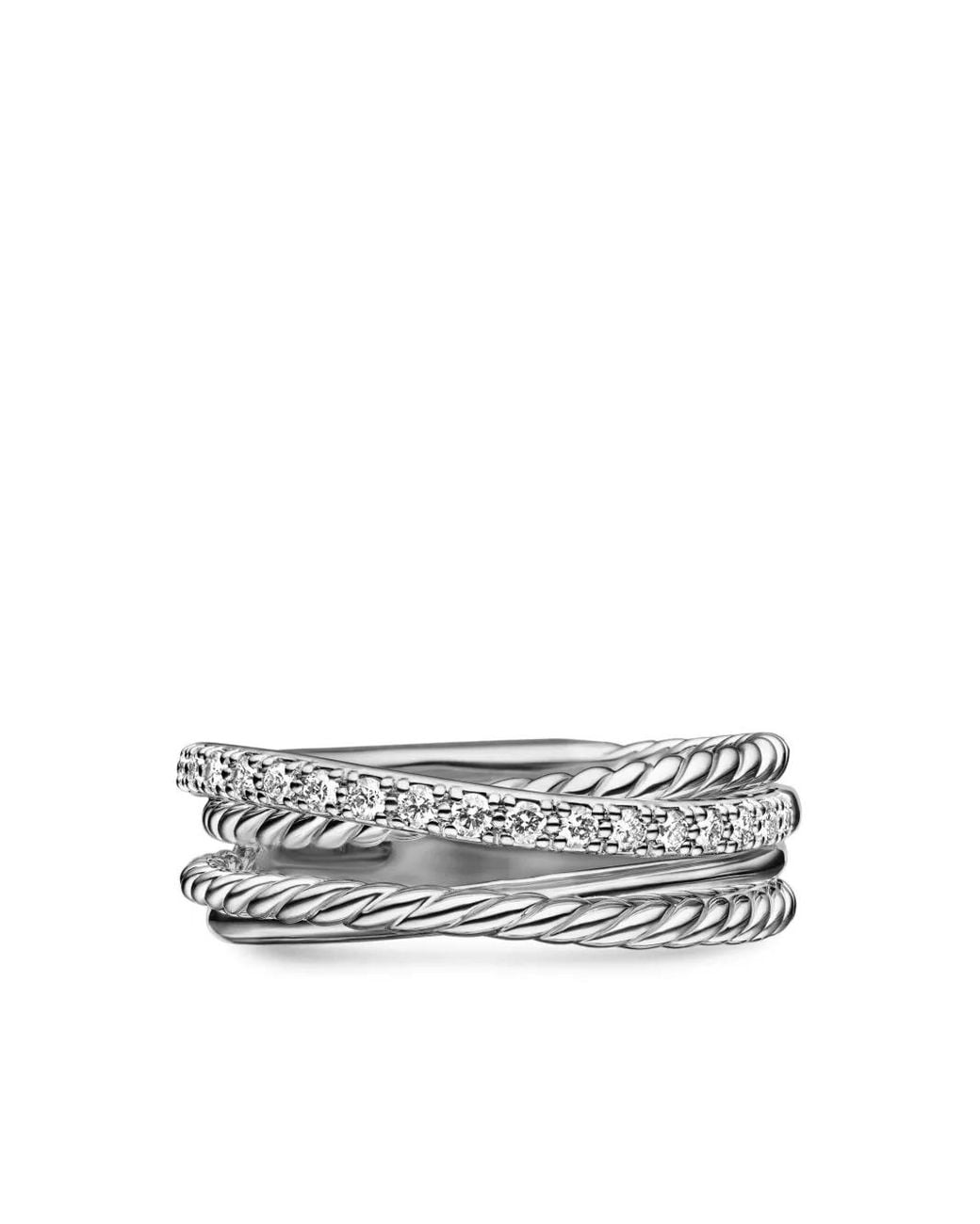 David Yurman Metallic Sterling Crossover Diamond Band Ring (6.8Mm)