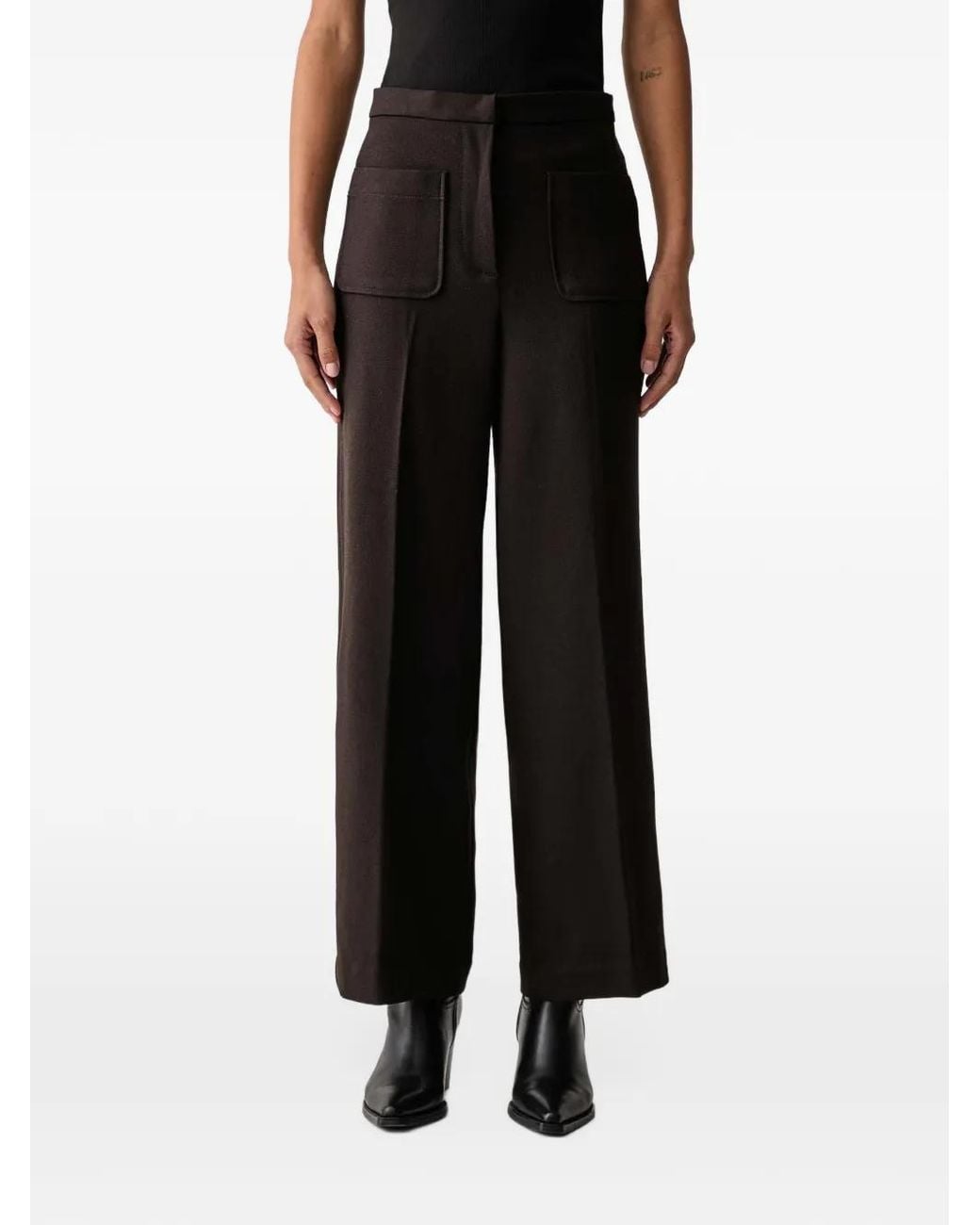 Sessun Black Alberwool Patch-Pocket Cropped Trousers