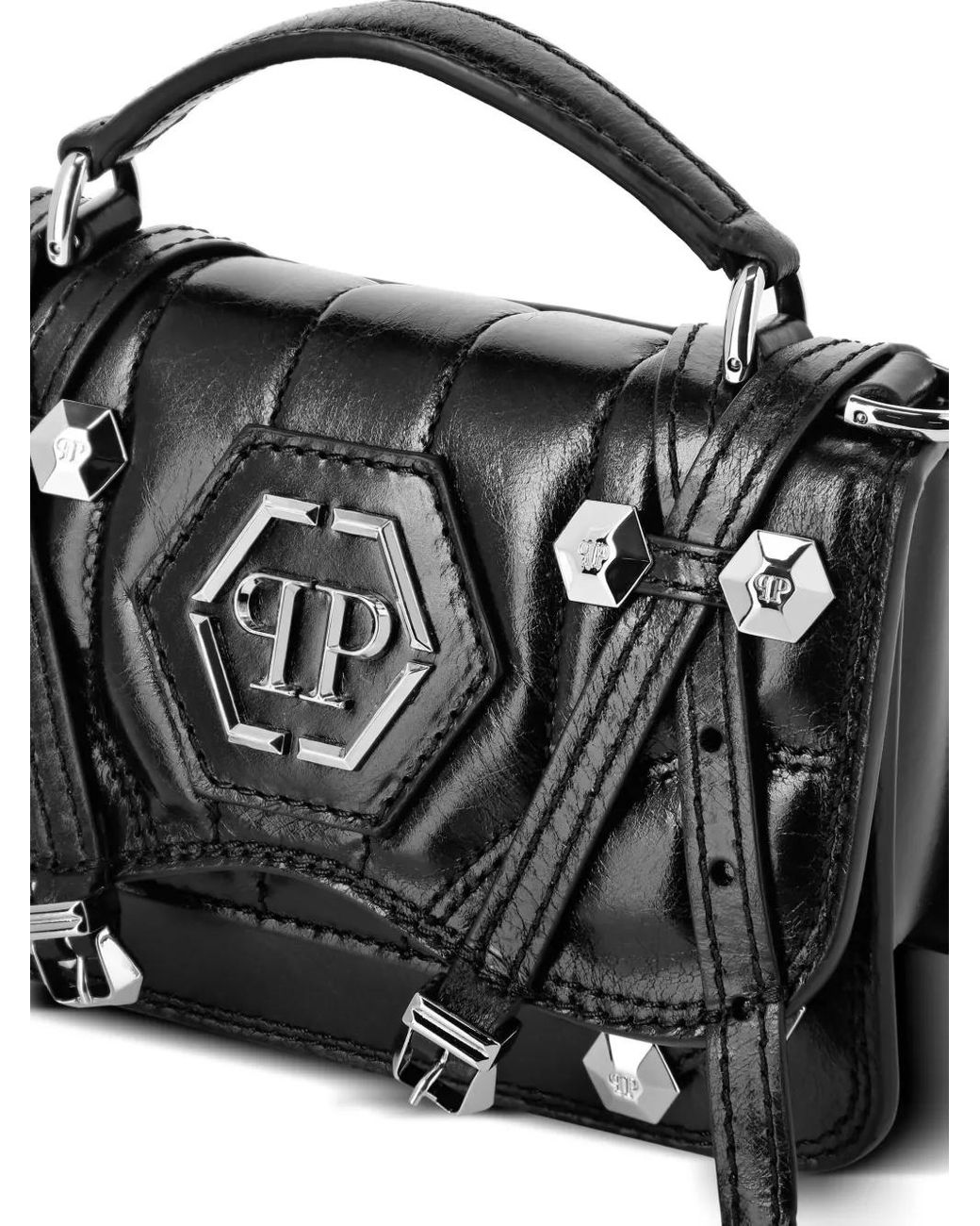 Philipp Plein Black Leather Small Hexagon Belt Bag