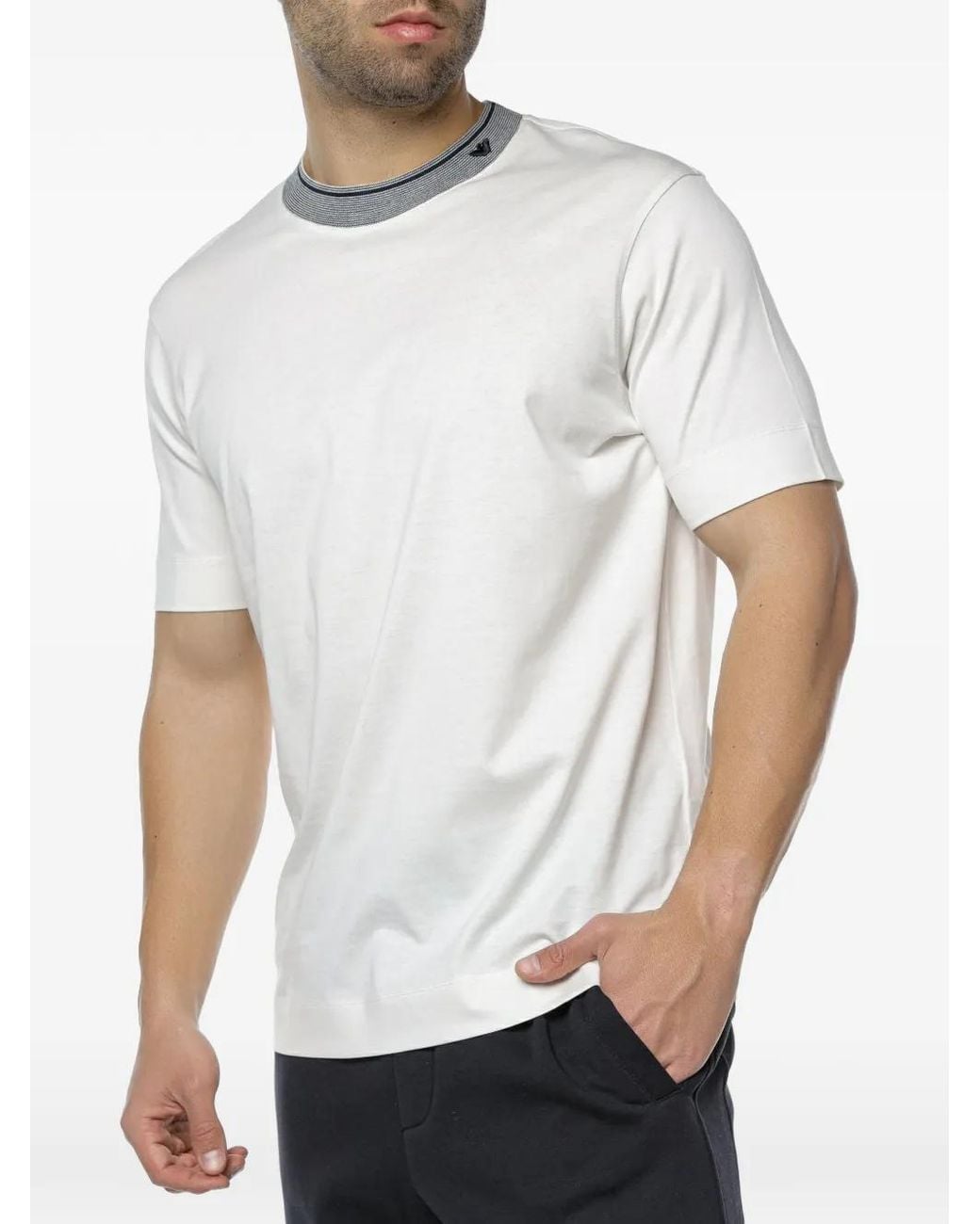 Emporio Armani White Logo-Detail Contrast-Trim T-Shirt for men
