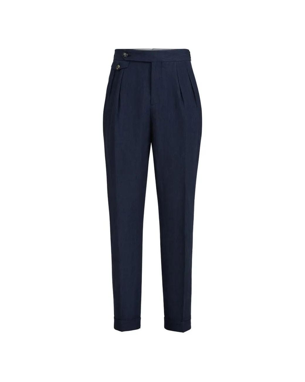 Brunello Cucinelli Blue Lightweight Délavé Linen Trousers With Reversed Double Pleats And Waist Tabs for men