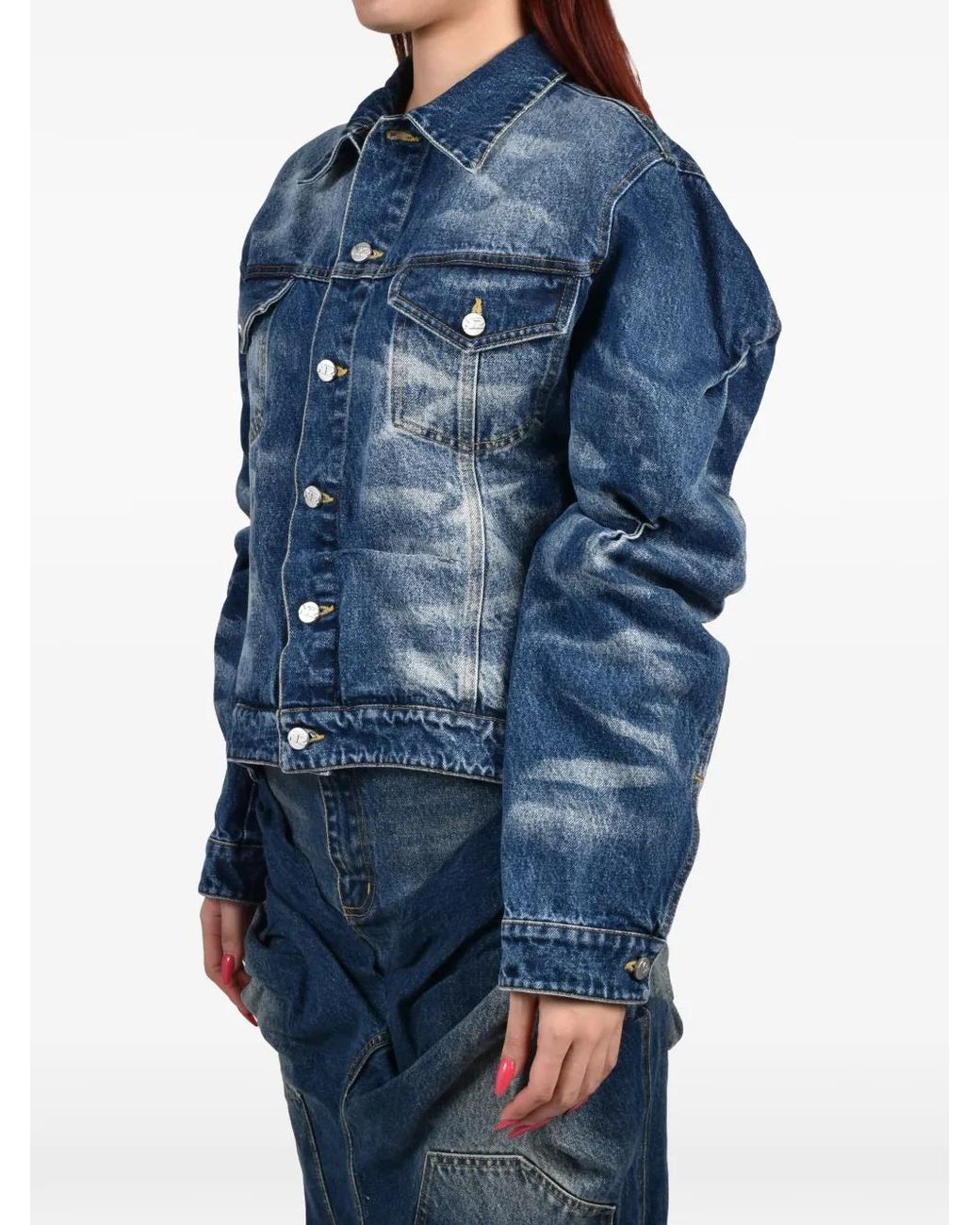 Natasha Zinko Blue Treated Cropped Denim Jacket