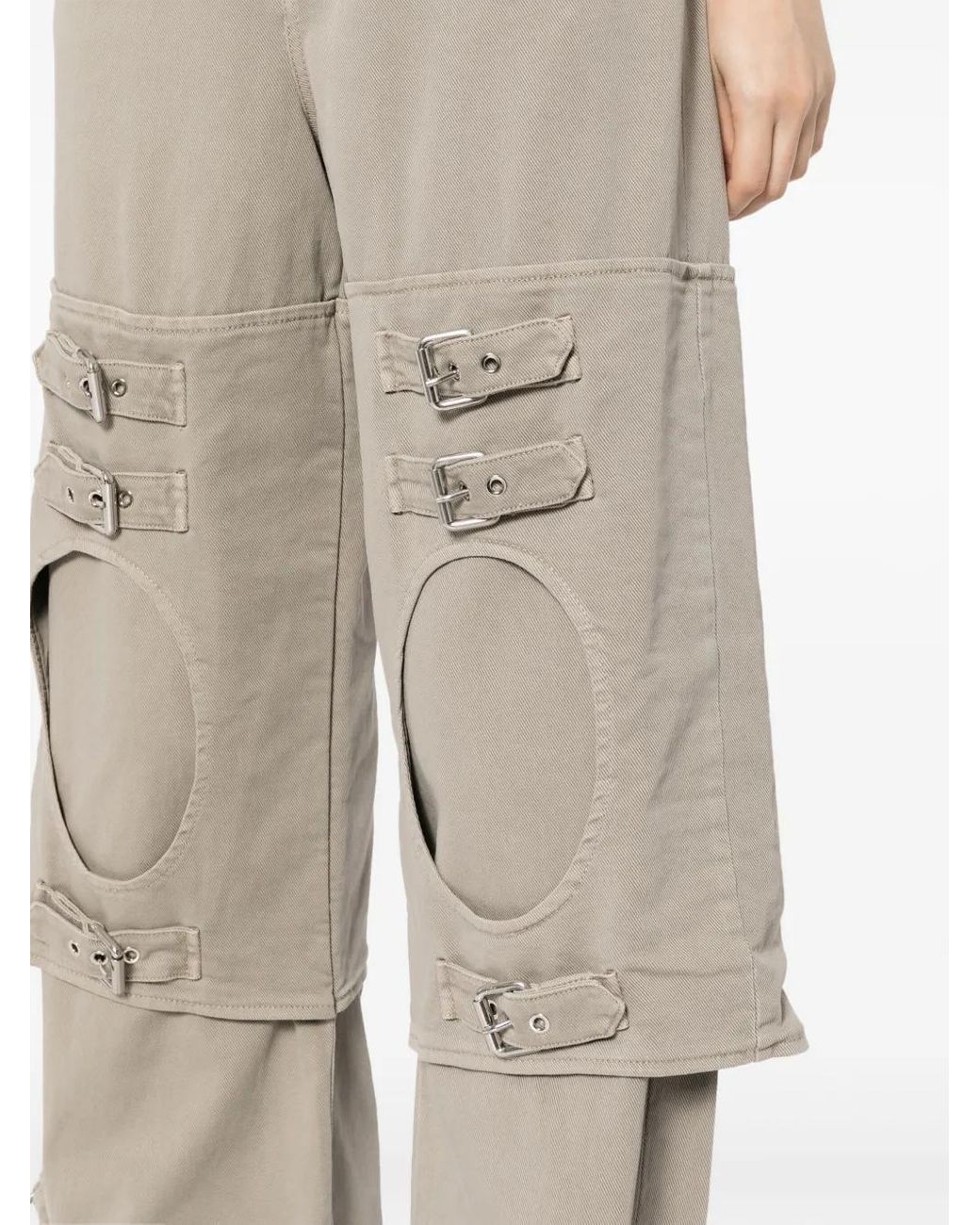 Blumarine Natural Buckle-Detailed Wide Leg Trousers