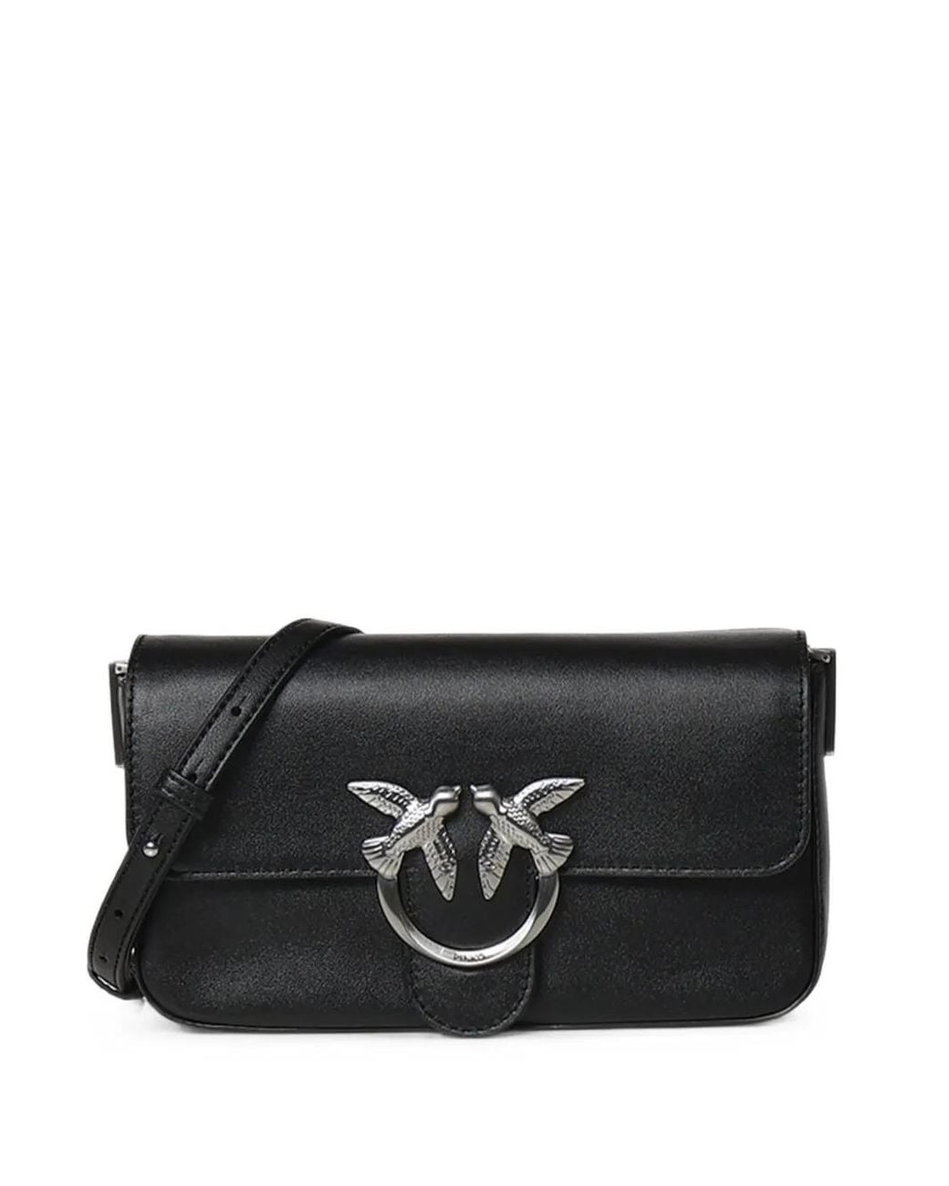 Pinko Black Love Birds Leather Shoulder Bag