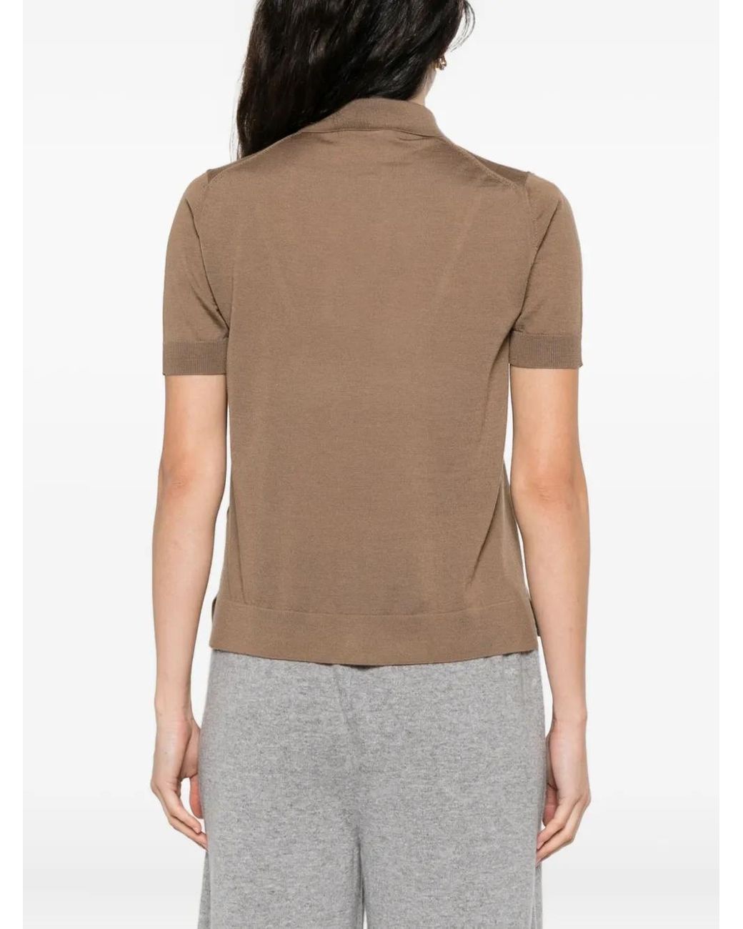 Max Mara Brown Elegant Virgin Wool Shirt With Knit-Cover Buttons