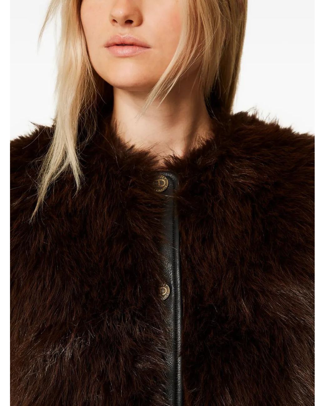 Twinset Brown Faux-Fur Buttoned Gilet