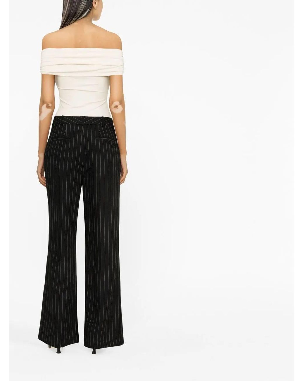 Ralph Lauren Black Kaitlen Pinstriped Wide-Leg Trousers