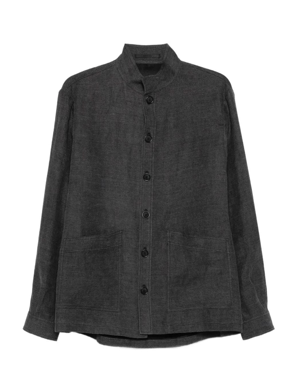 Giorgio Armani Black Band-Collar Patch-Pocket Jacket for men