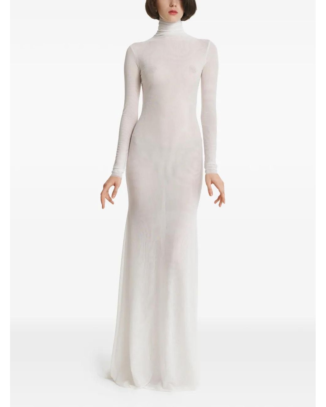 2310 STUDIO White Mesh High-Neck Maxi Dress