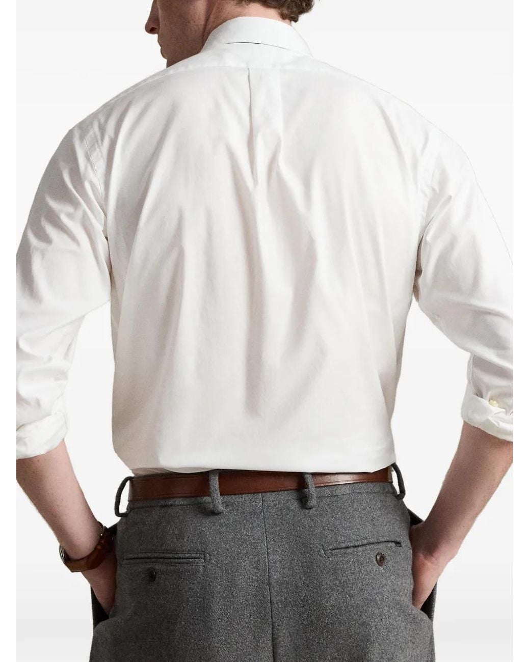 Polo Ralph Lauren White Pony-Embroidered Stretch-Oxford Shirt for men