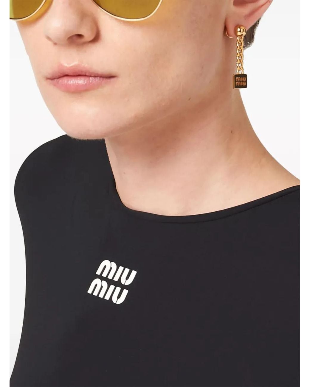 Miu Miu Black Logo-Print Short-Sleeve Minidress