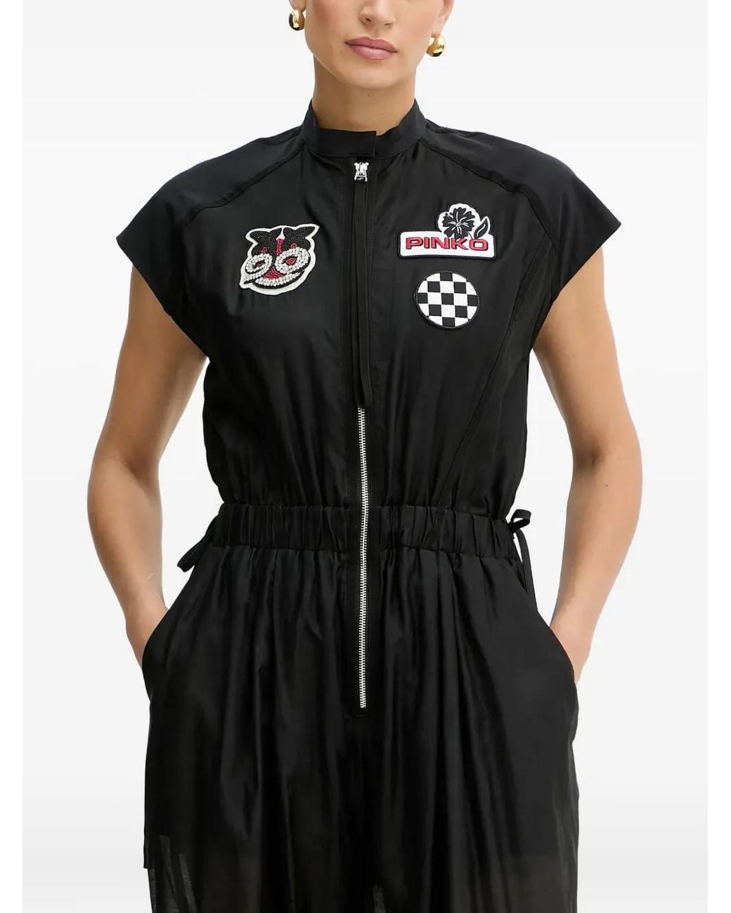 Pinko Black Embellished Zip-Front Jumpsuit