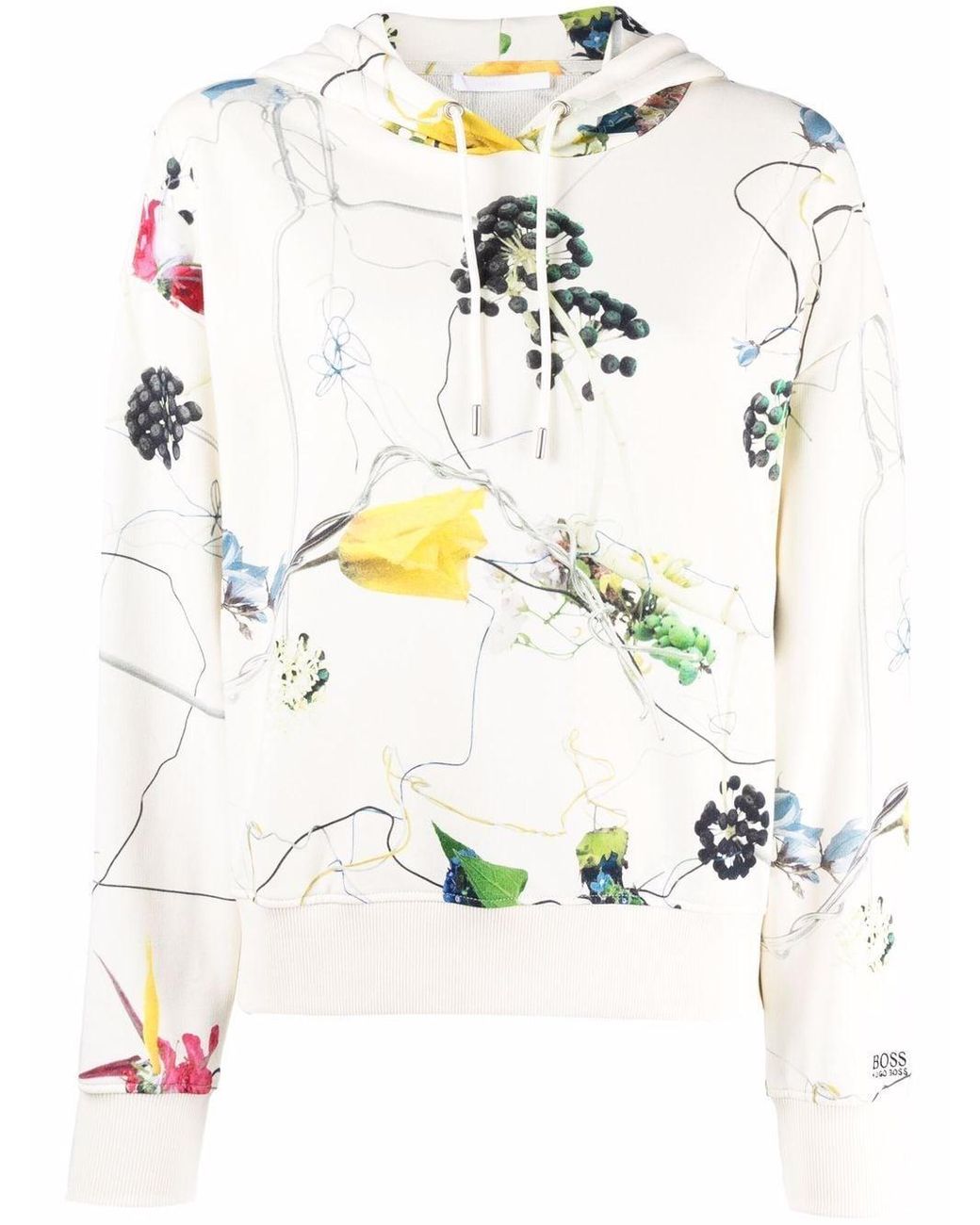 BOSS by HUGO BOSS Hoodie mit abstraktem Blumen-Print in Weiß | Lyst DE