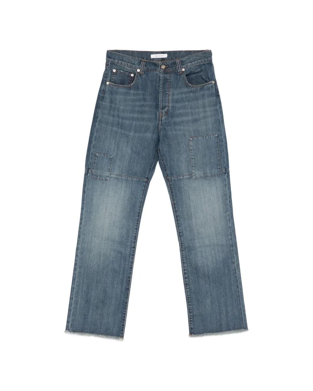 Wales Bonner Blue Patched Slub Wide-Leg Jeans for men