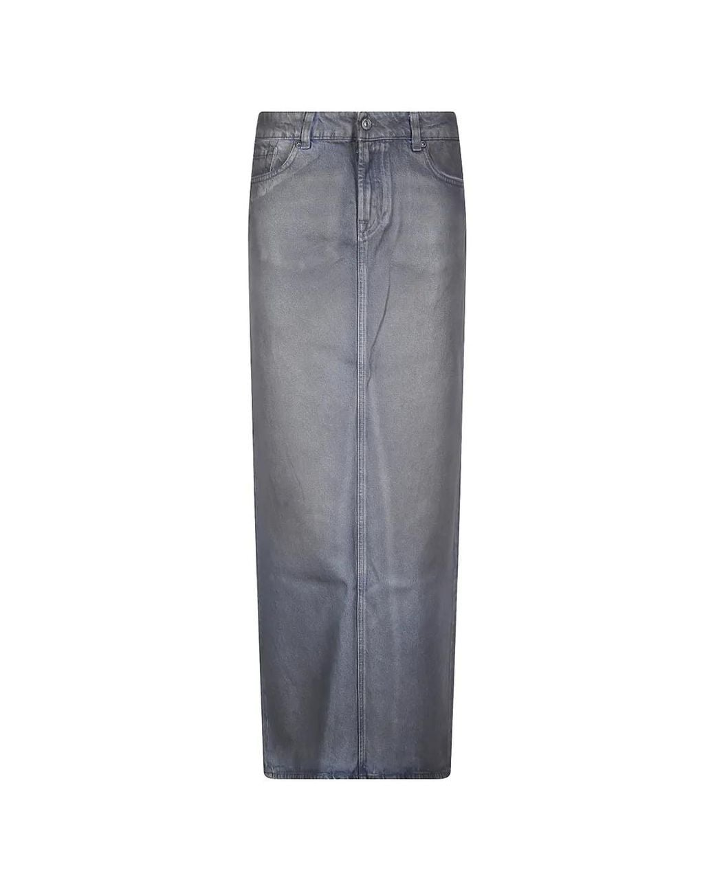 7 For All Mankind Gray Logo-Patch Maxi Denim Skirt