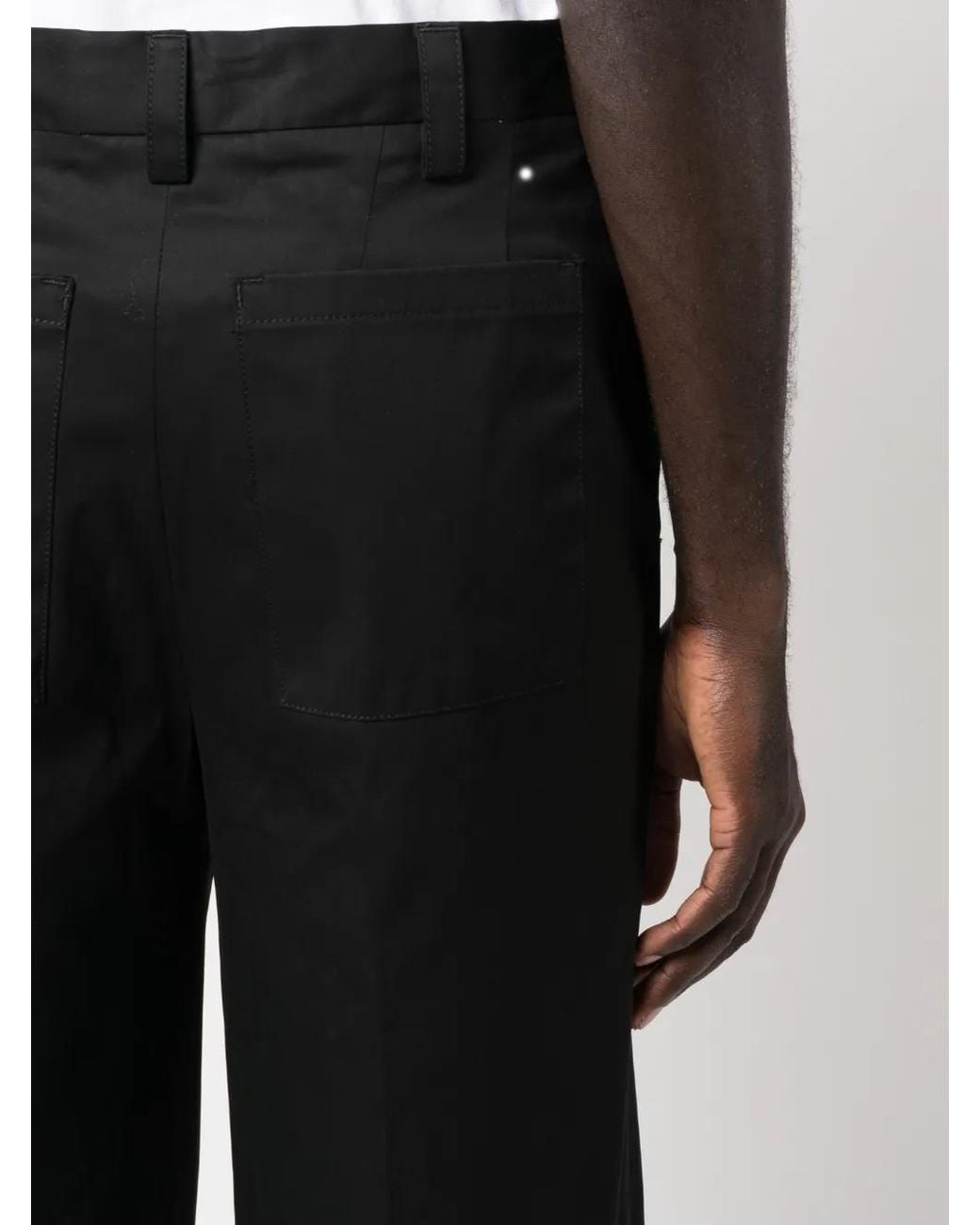 PT Torino Black Pleated-Edge Cropped Trousers for men