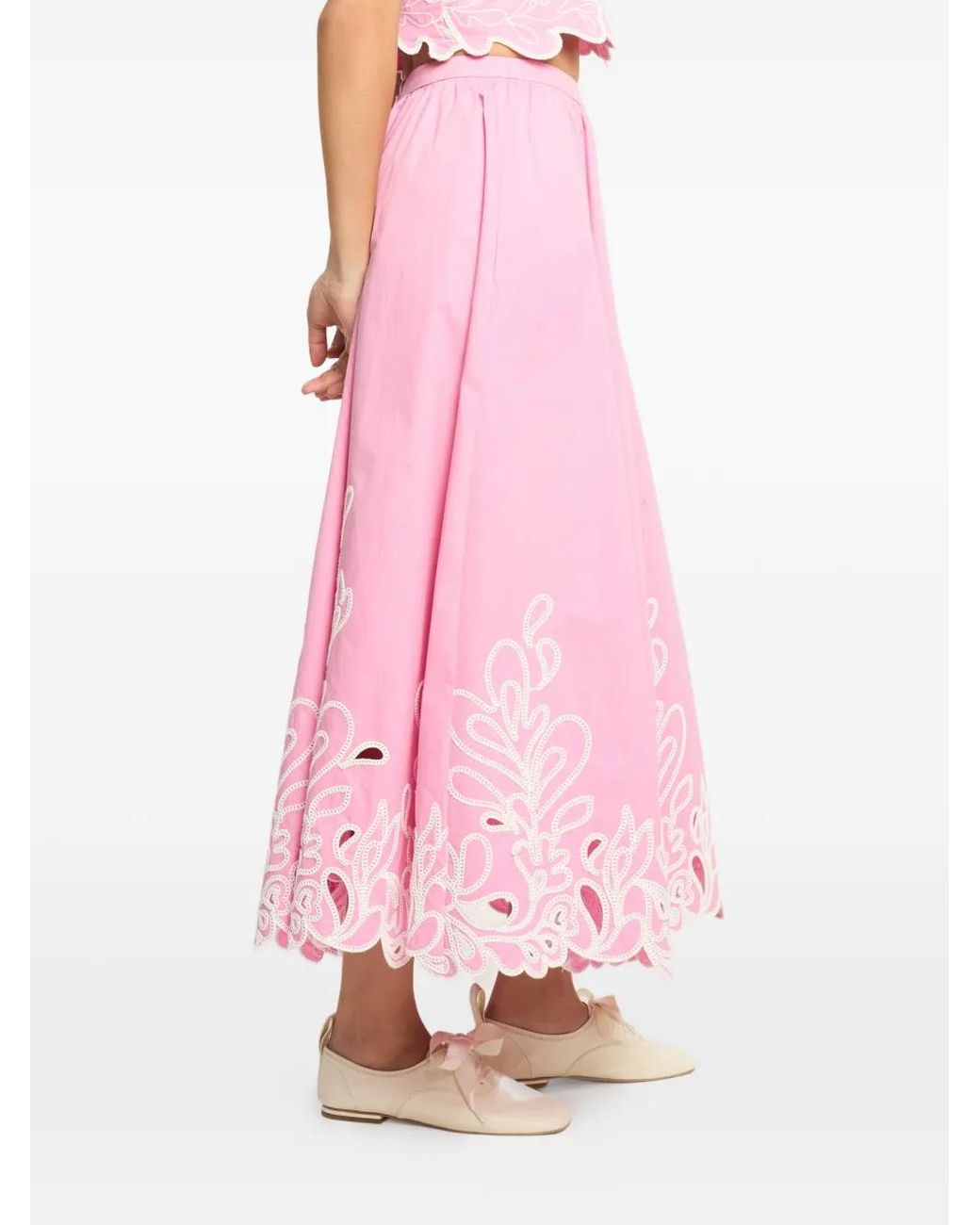 Cinq À Sept Pink Espe Pailey Bloom Embroidered Flared Skirt