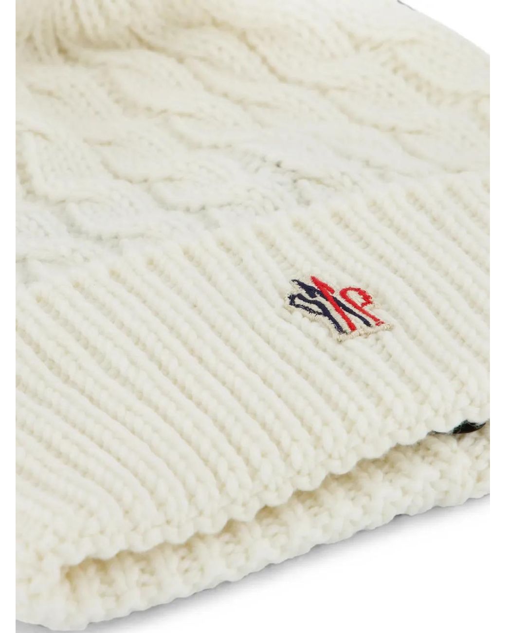 Moncler White Cable-Knit Pompom Beanie Hat