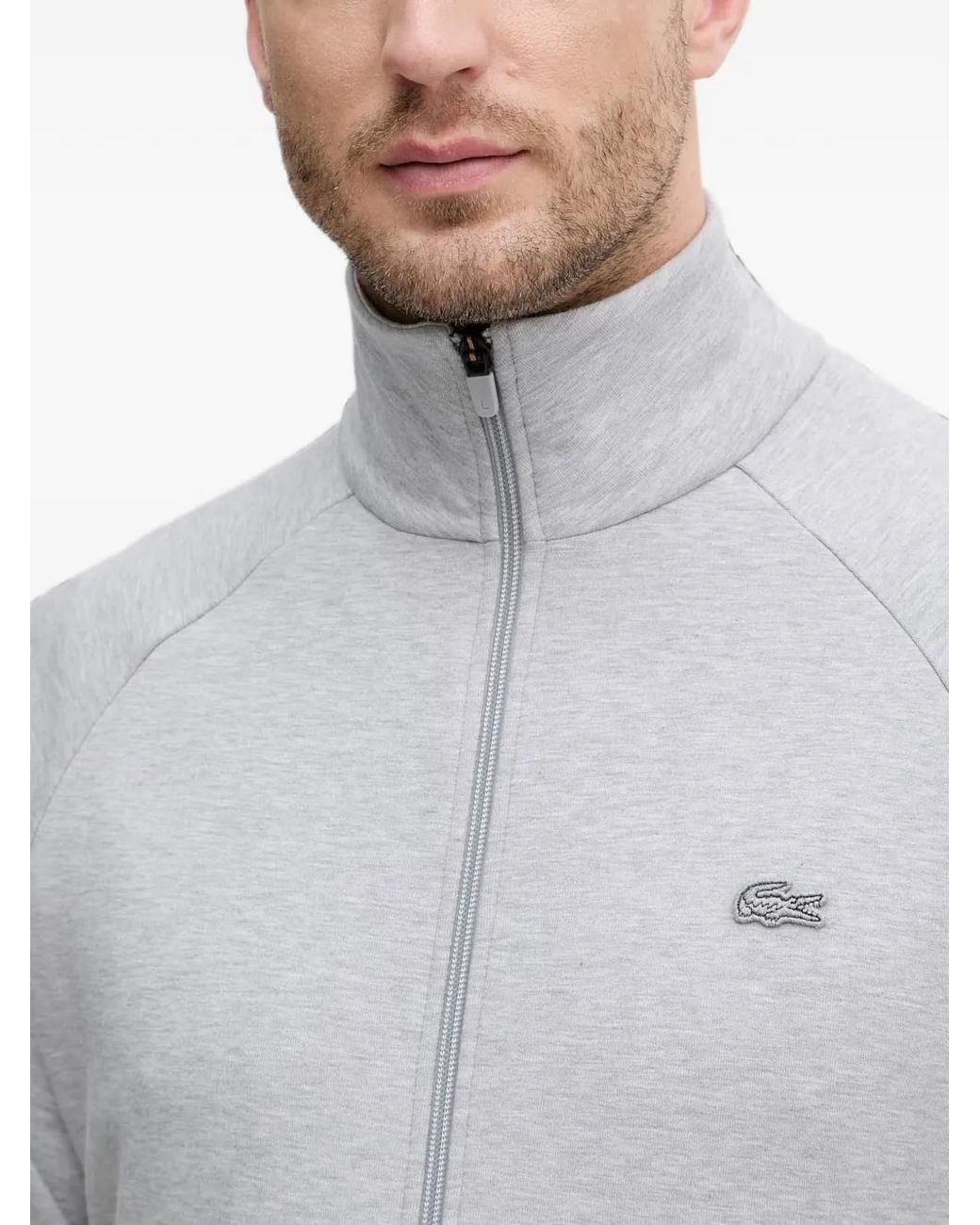 Pull Zippé À Patch Logo Lacoste pour homme en coloris Gray
