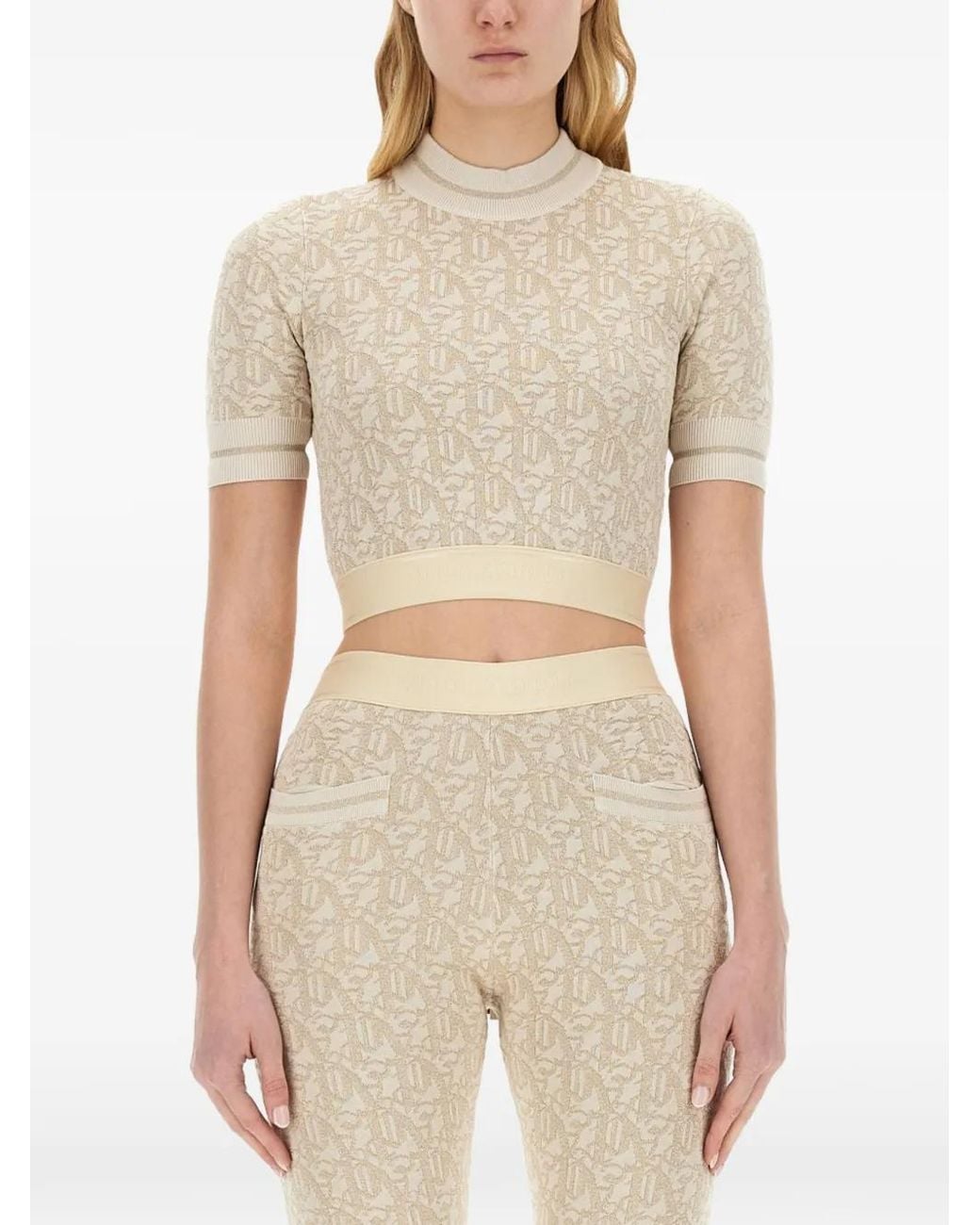 Palm Angels Natural Monogram-Jacquard Knitted Crop Top