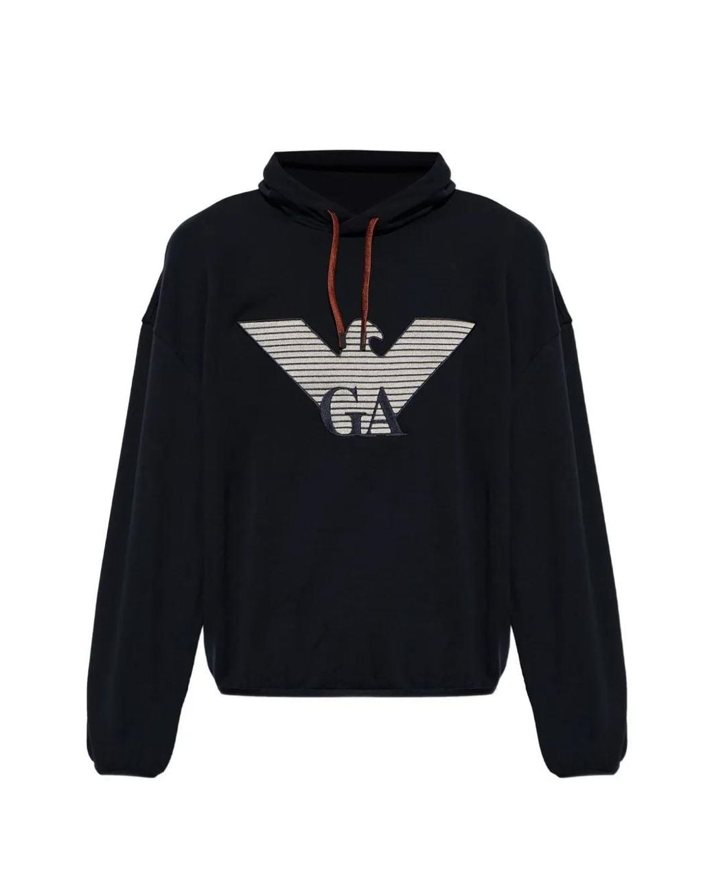 Emporio Armani Black Logo-Embroidered Drawstring Hoodie for men