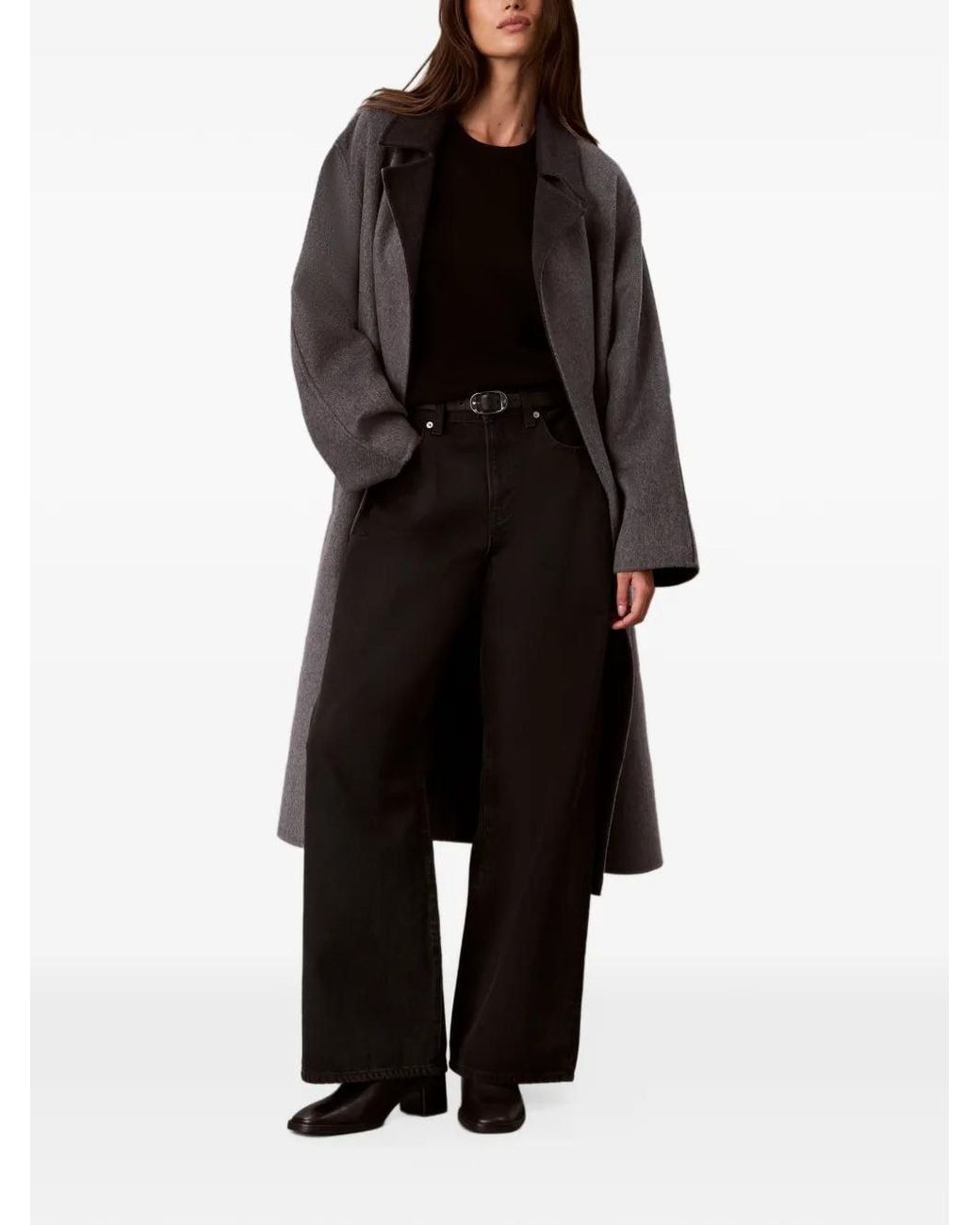 Calvin Klein Black Belted Storm-Flap Coat